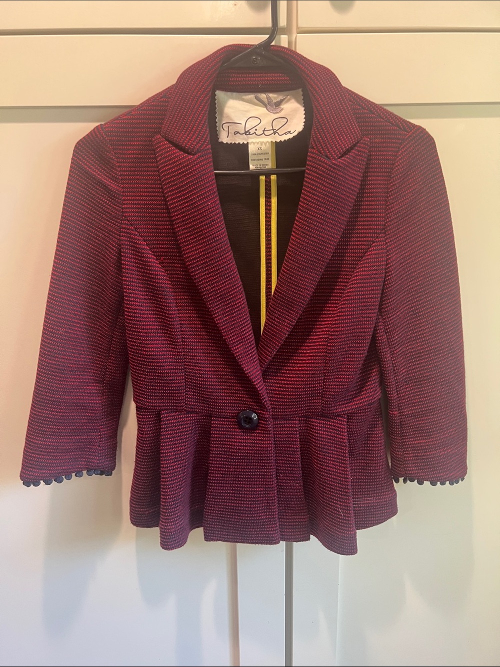 Anthropologie Tabitha "Chandelier" Striped Peplum Blazer Jacket Red Navy XS